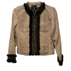 Anne Carson Silk Faux Fur Zip Up Jacket Size Petite P/S